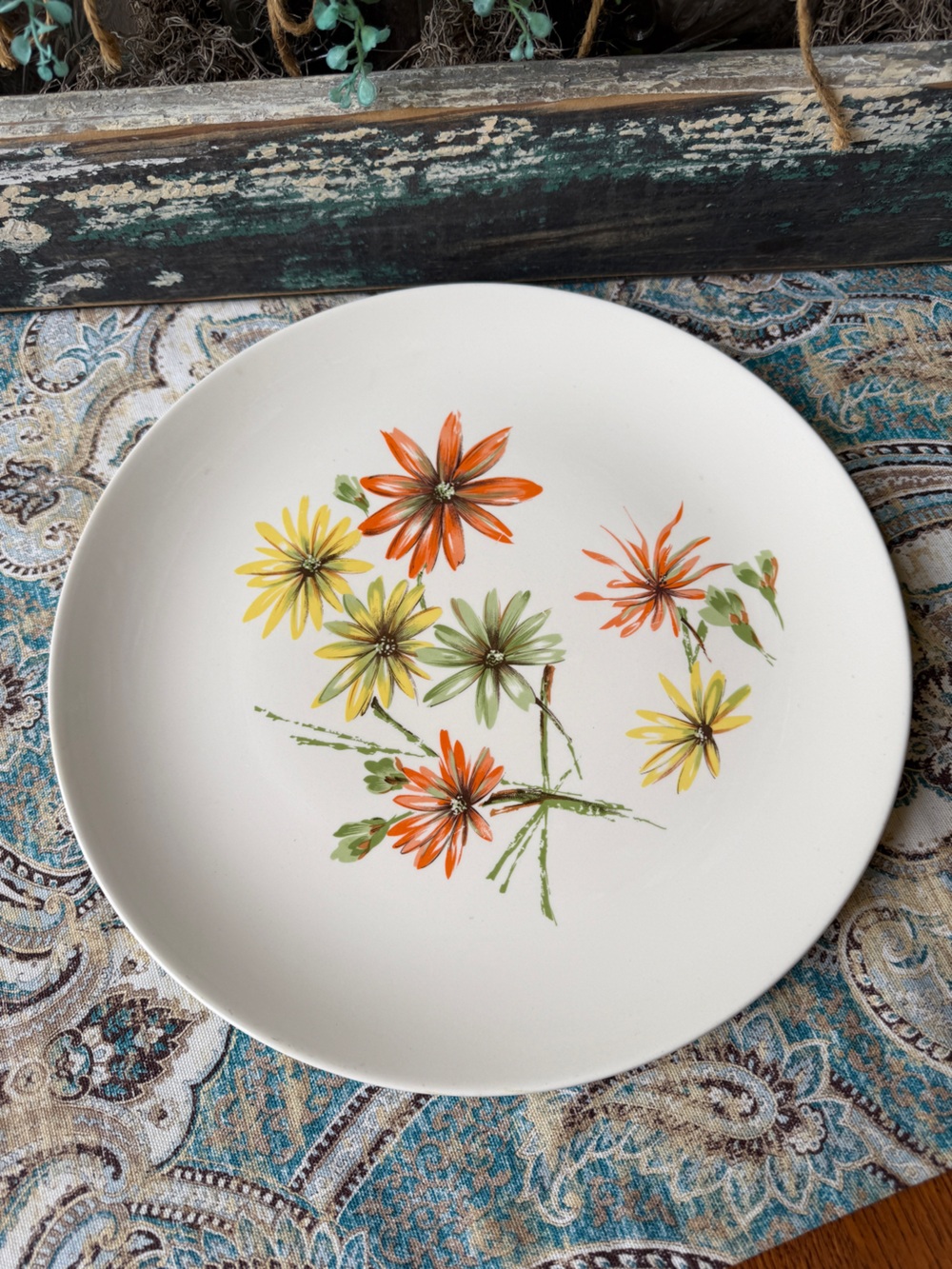 Mid Century Modern Floral Platter Large Round Serving Plate Atomic Style